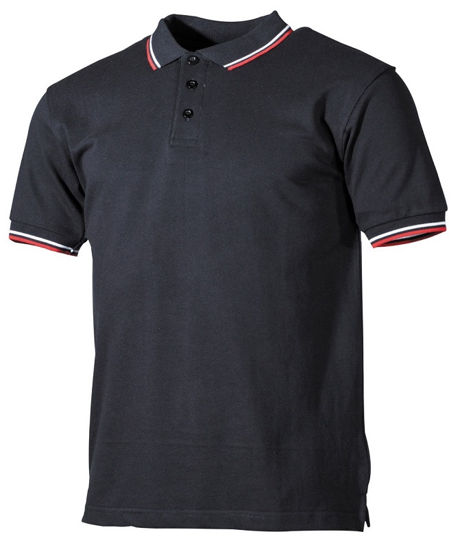 Herren Poloshirt Schwarz, Weiss, Rot mit Knopfleiste