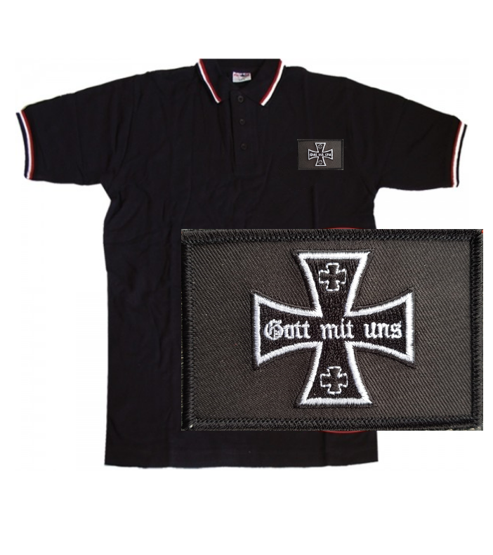 Gott mit uns Aufnäher Poloshirt Schwarz Weiss Rot