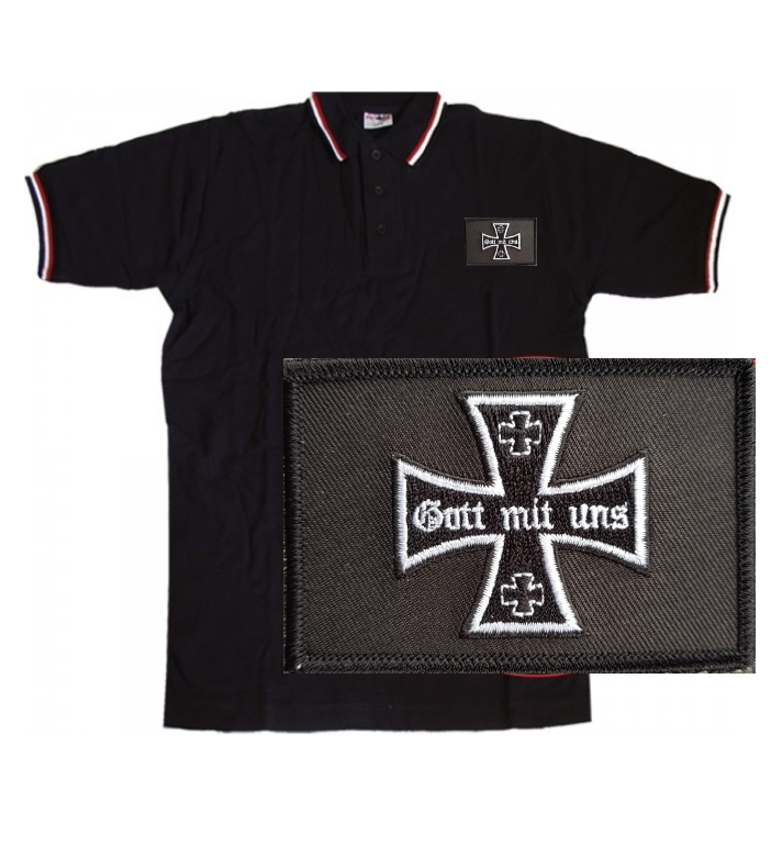 Eisernes Kreuz Gott mit uns Aufnäher - Poloshirt Schwarz, Weiss, Rot