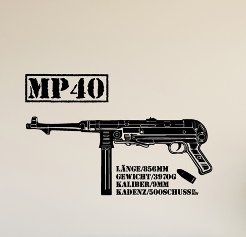 Deutsche MP40 Maschinenpistole - Aufkleber/Wandtattoo 90,6 x 58,0cm