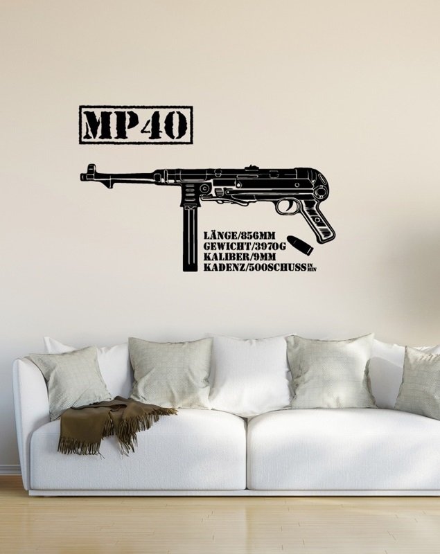 Deutsche MP40 Maschinenpistole - Aufkleber/Wandtattoo 90,6 x 58,0cm