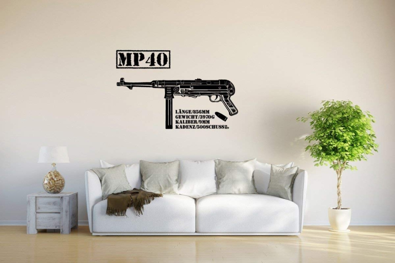Deutsche MP40 Maschinenpistole - Aufkleber/Wandtattoo 90,6 x 58,0cm