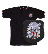 Stahlhelm Aufnäher Poloshirt Schwarz Weiss Rot