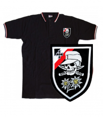 Gebirgsjäger Totenkopf Edelweiß Aufnäher Poloshirt Schwarz Weiss Rot