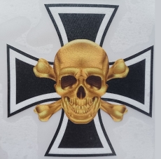 Totenkopf Eisernes Kreuz gold Aufkleber wasserfest