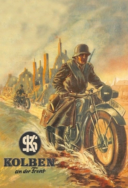 NSU Wehrmacht Krad Motorrad Kolben an der Front - Blechschild