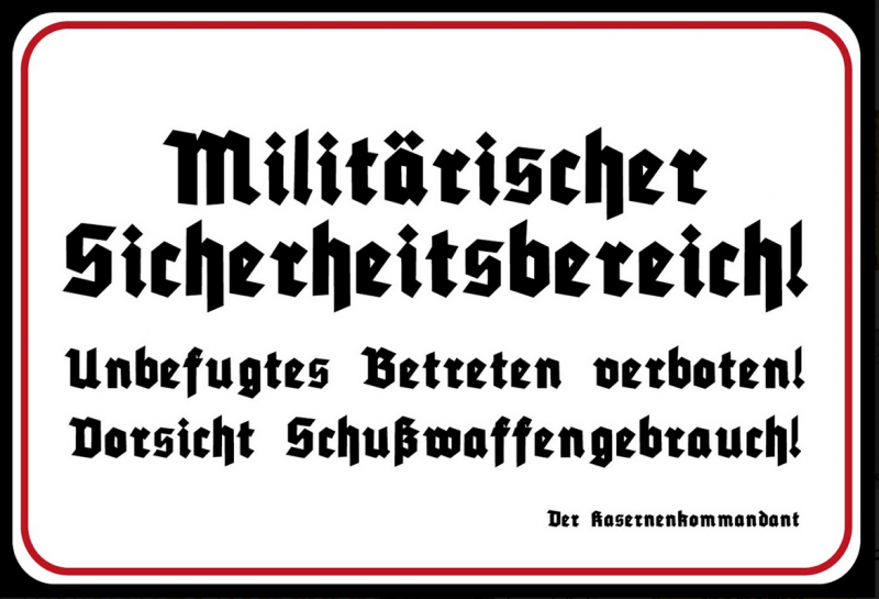 MILITÄRISCHER SICHERHEITSBEREICH !! 10x15 cm Blechkarte Blechschild 302-083