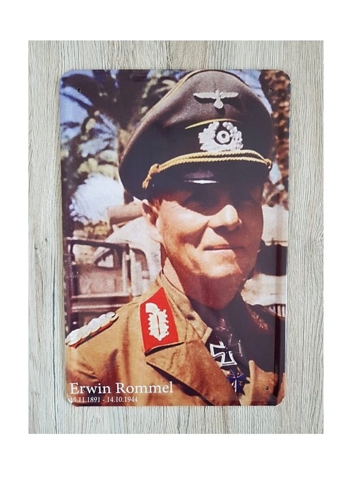 Blechschild Wehrmacht Erwin Rommel Portrait graues Metallschild Deko tin sign