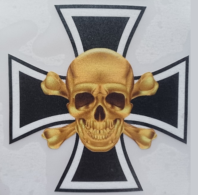 Totenkopf Eisernes Kreuz gold Aufkleber wasserfest
